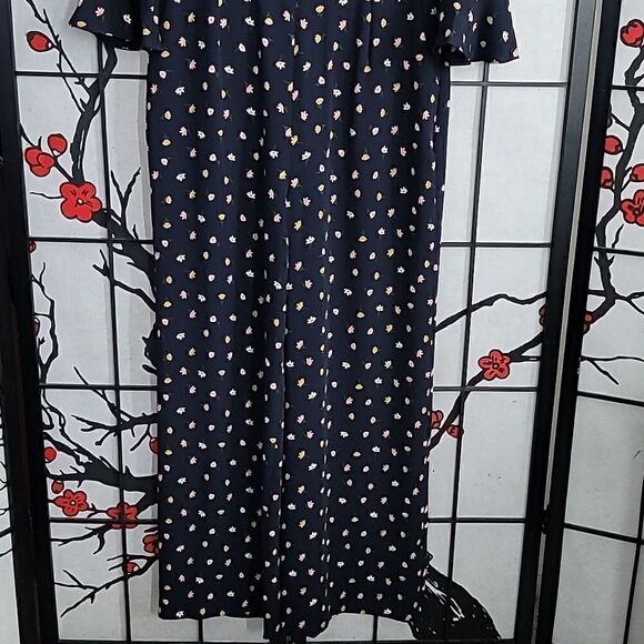 Boden Navy Blue Floral 3/4 Sleeve Wide Leg Jumpsuit Size 8Tall - Picture 3 of 10